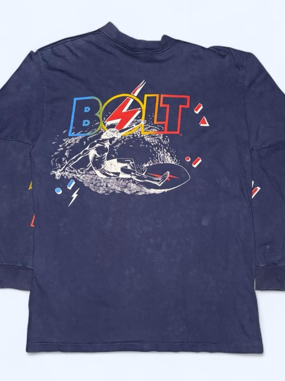 Vintage 90s Lightning Bolt Surf Long Sleeve Shirt Made in USA Large Sleeve Hits